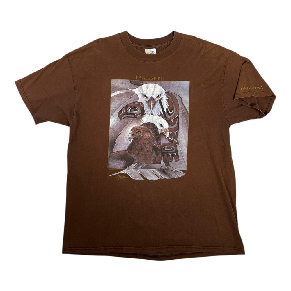 Vintage Eagle Spirit Oklahoma T-Shirt Mens XL Brown Eagle Totem Graphic